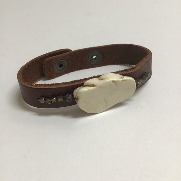 Leather Bracelet Snap Cuff Howlite Beads Closure Adjusts Boho Made In Mexico NEW - Picture 11 of 12